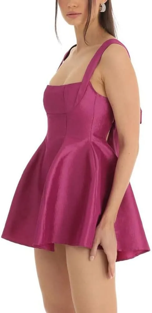 Women Y2K Square Neck Mini Dress Sweet Ruffle Lace Flare A Line Short Dress Fairy Backless Babydoll Dresses