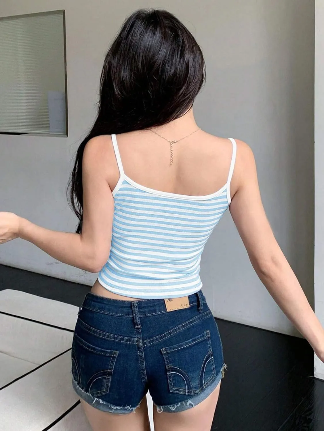 Women Y2K Striped Colorblock Spaghetti Strap Crop Cami Tank Sleeveless Backless Aesthetic Going Out Tops Girls