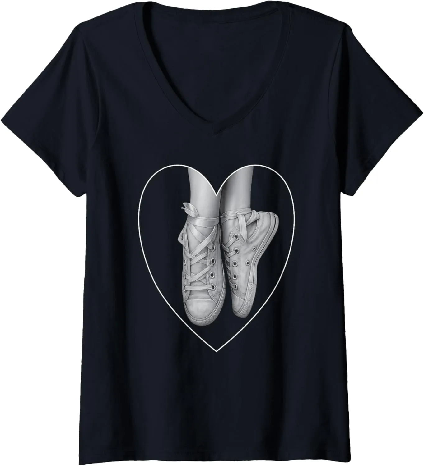 Womens Ballet Dance Cute Ballerina Dancer Funny Tennis Shoe Design V-Neck T-Shirt