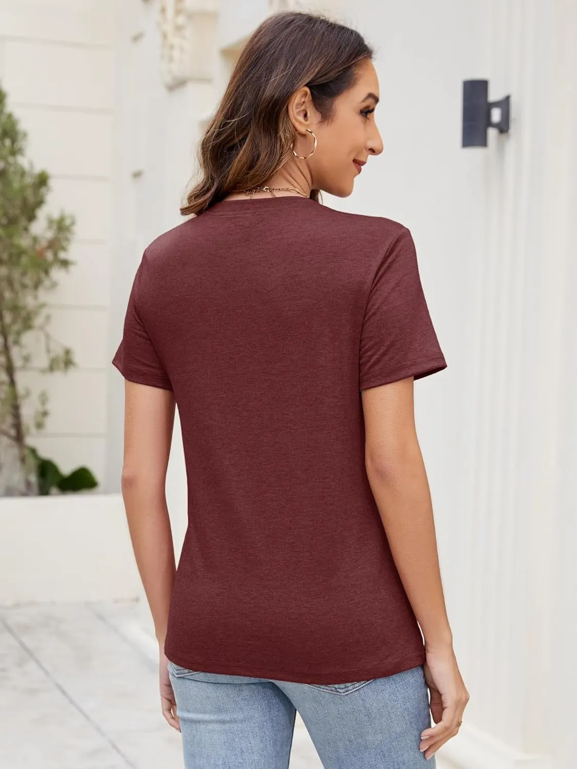 Women's Basic T Shirts Pack V Neck Short Sleeve Tees Loose Fit Tshirts Summer Casual Fashion Soft Tee Tops S-XXL