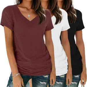 Women's Basic T Shirts Pack V Neck Short Sleeve Tees Loose Fit Tshirts Summer Casual Fashion Soft Tee Tops S-XXL