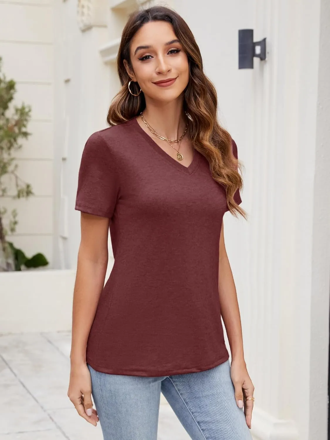 Women's Basic T Shirts Pack V Neck Short Sleeve Tees Loose Fit Tshirts Summer Casual Fashion Soft Tee Tops S-XXL