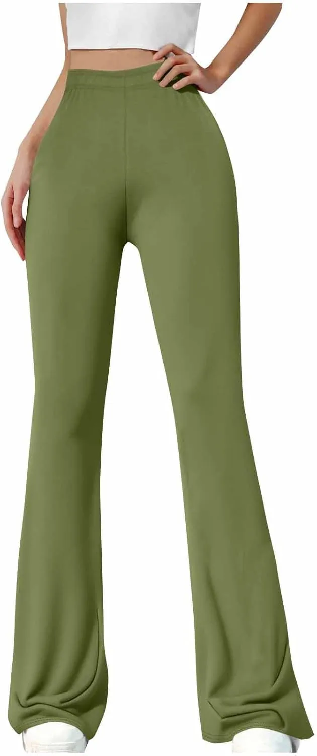 Women's Bootcut Yoga Pants Split Hem Flare Leggings High Waisted Wide Leg Sweatpants Tummy Control Workout Pants