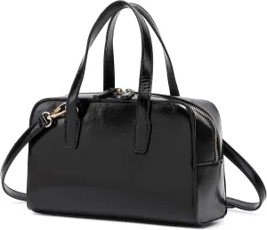 Women's Boston Bowler Top Handle Satchel Bag with Detachable Crossbody Strap