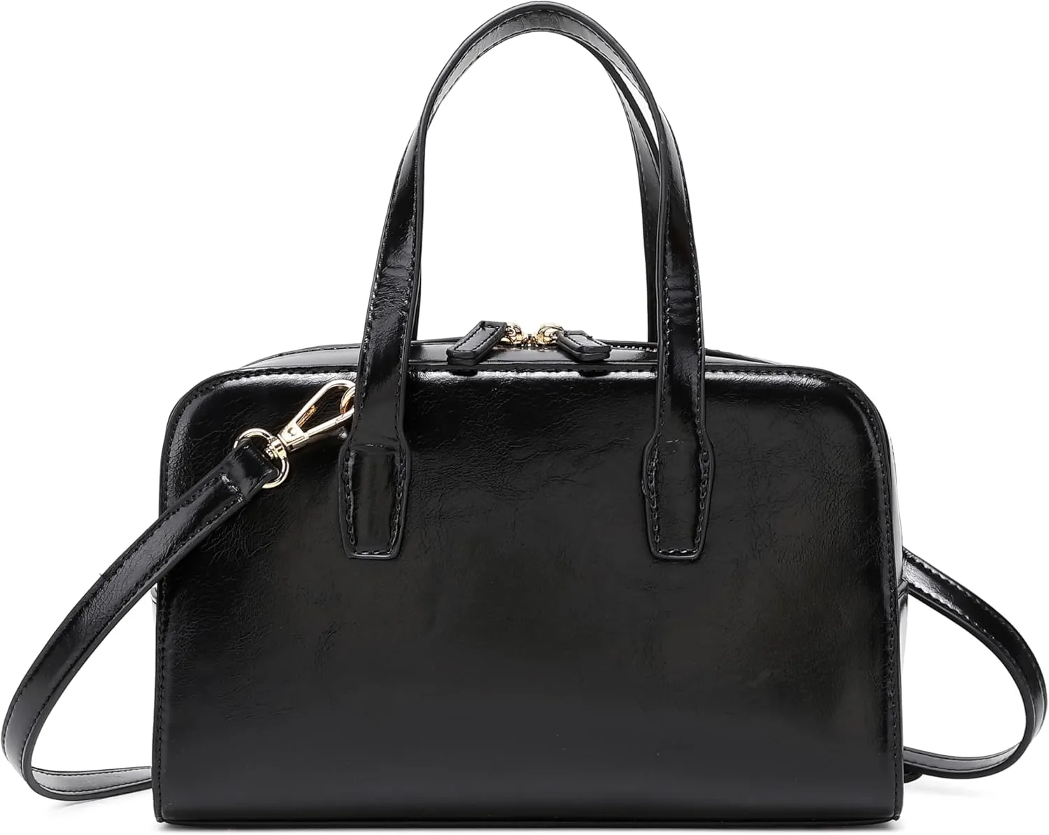 Women's Boston Bowler Top Handle Satchel Bag with Detachable Crossbody Strap