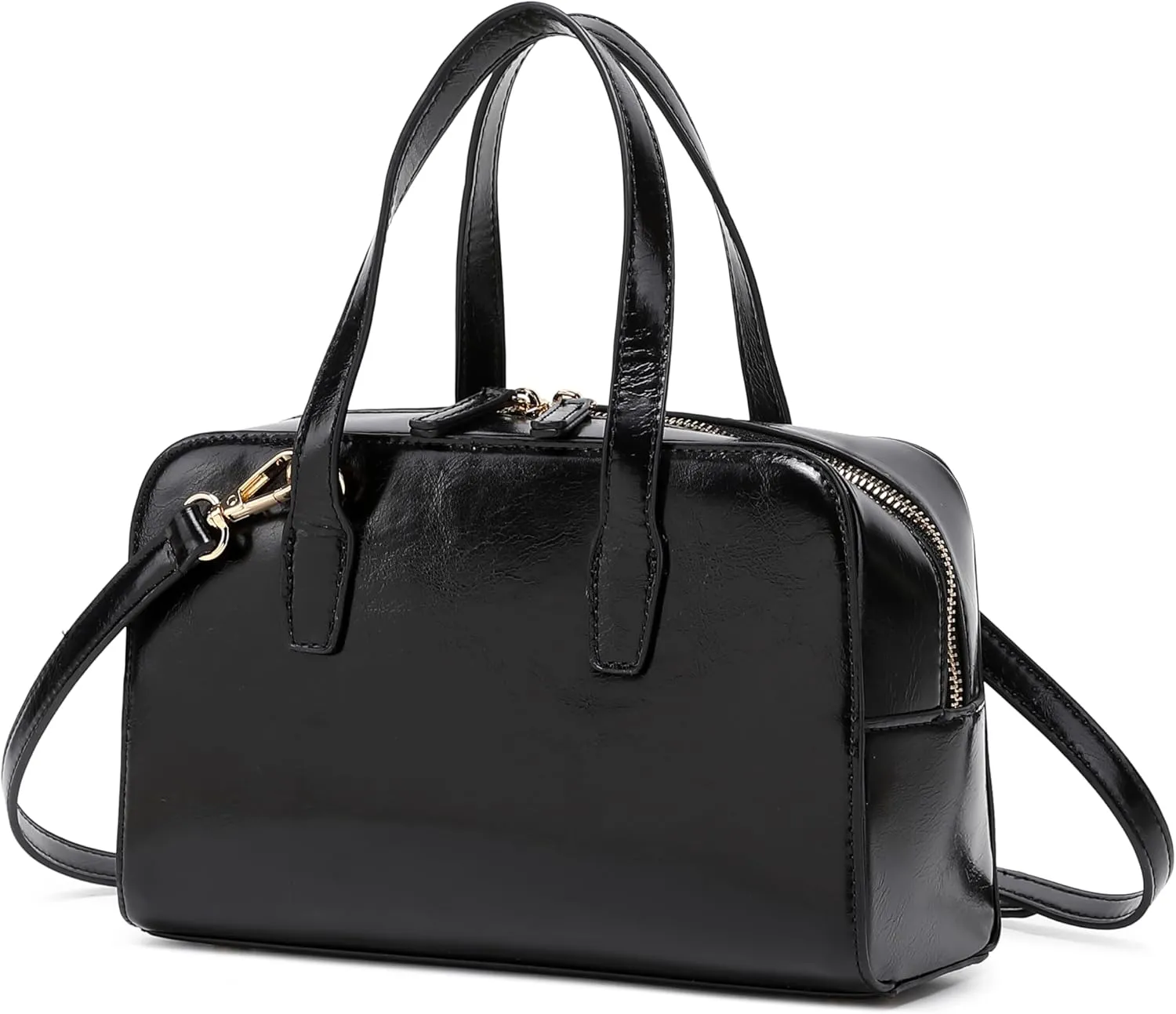 Women's Boston Bowler Top Handle Satchel Bag with Detachable Crossbody Strap