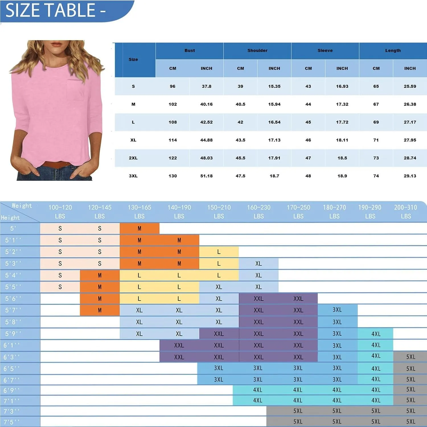 Womens Casual 3/4 Sleeve T-Shirts Round Neck Cute Print Tops Trendy Loose Fit Three Quarter Length Blouses