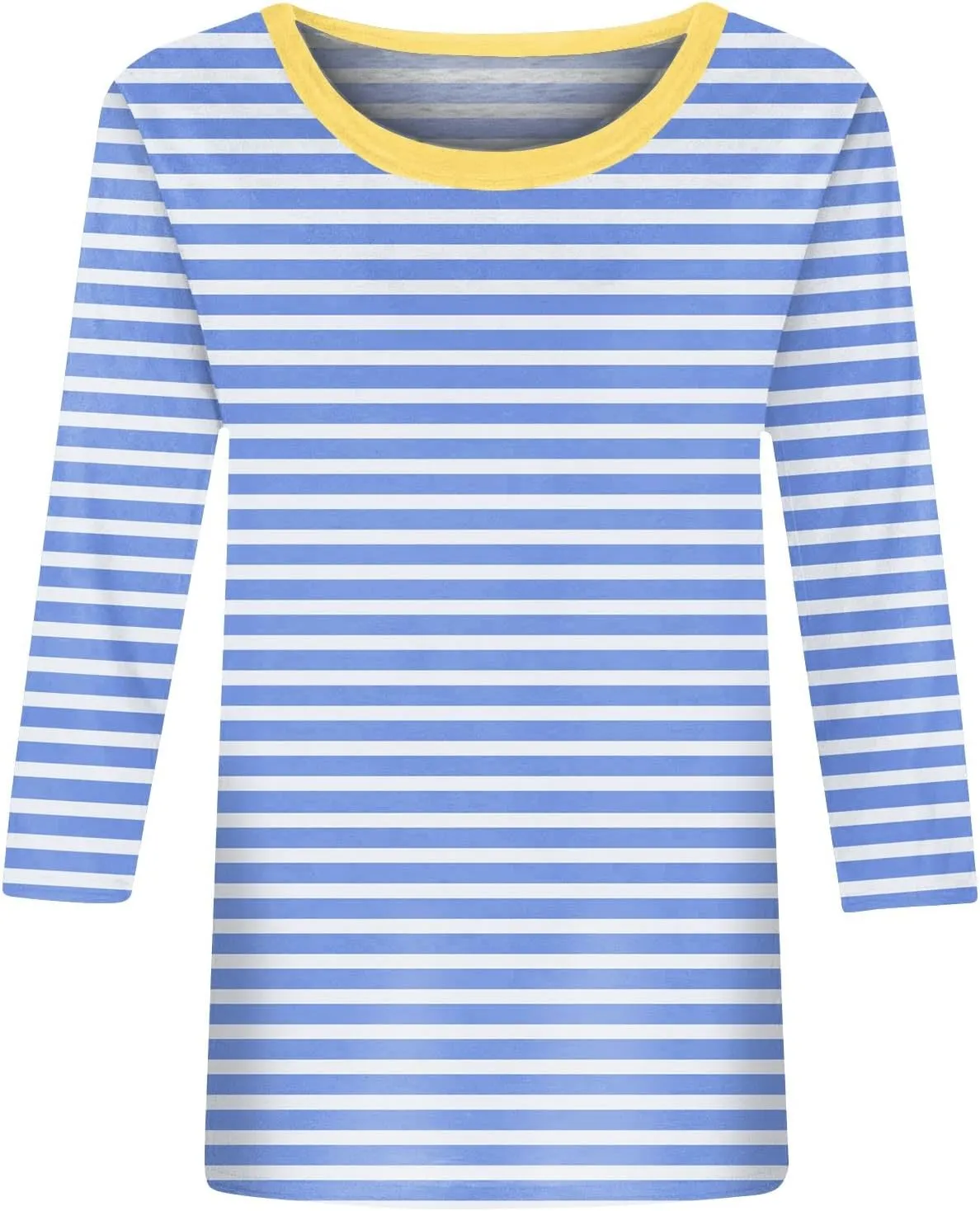 Womens Casual 3/4 Sleeve T-Shirts Round Neck Cute Print Tops Trendy Loose Fit Three Quarter Length Blouses