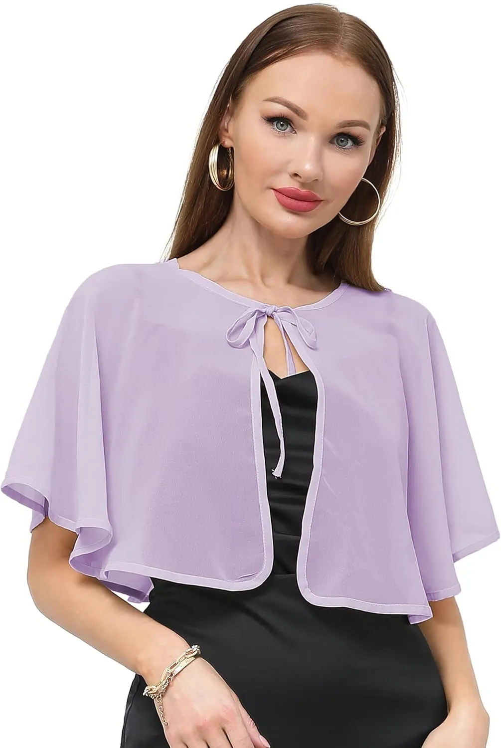 Women's Chiffon Shawl wraps Sheer Shrug Capelets for Evening Dress Wedding Cape Cover Up