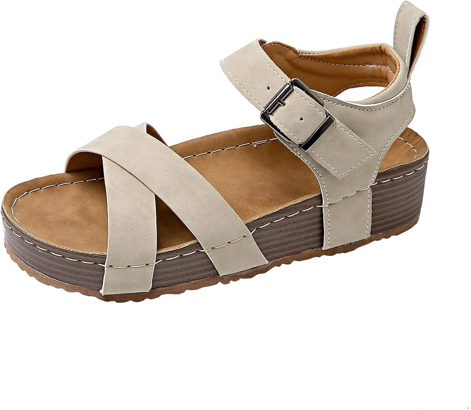 Women's Comfortable Arch Support Dressy Flat Sandals Elastic Open Toe Sandal Walking Shoes for Summer Hiking Workout Shoe