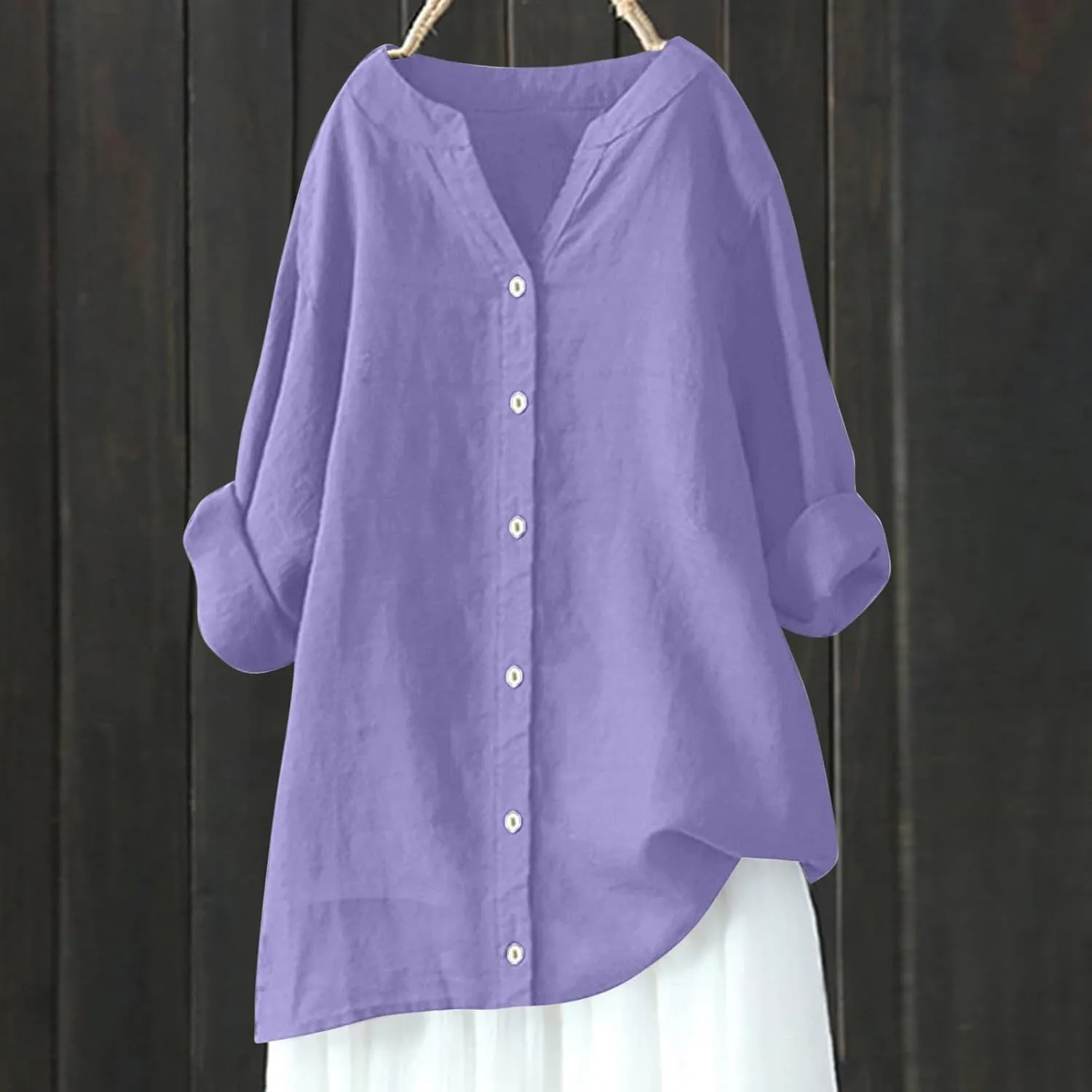 Womens Cotton Linen Tunic Tops Boho Peasant Summer Tops Long Sleeve Button Down Shirts Blouse Dressy Casual Clothing