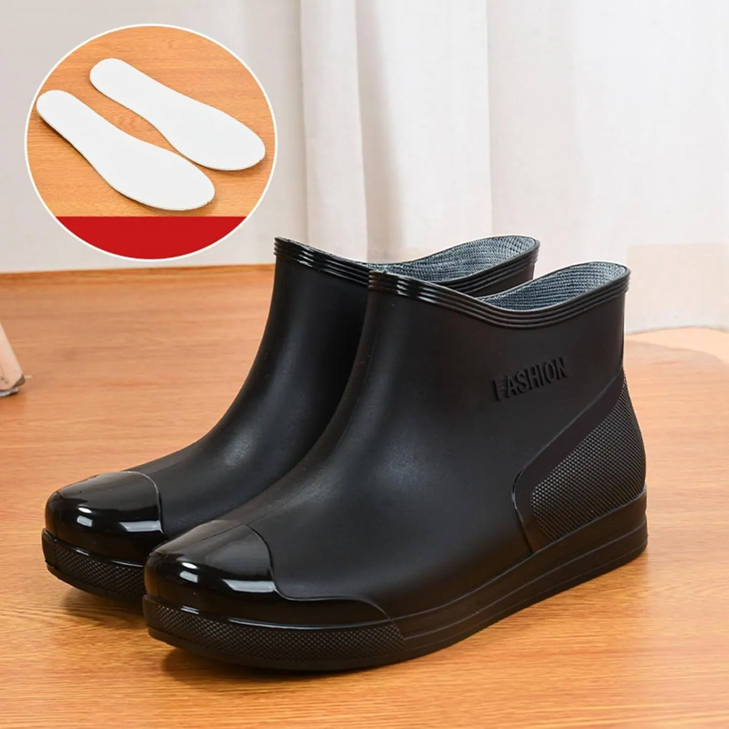 Women's Fashion Rain Boots Low Cut Short Tube Plastic Water Shoes with Non Slip Soles Warm Fleece Lined Removable Cotton Insole Rain Boots Shoe Covers for Men
