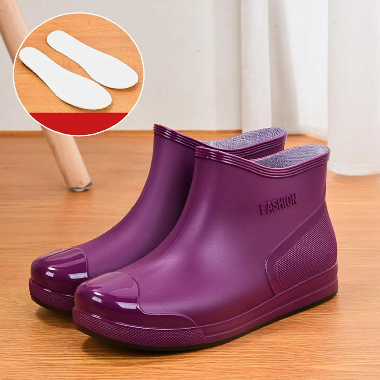 Women's Fashion Rain Boots Low Cut Short Tube Plastic Water Shoes with Non Slip Soles Warm Fleece Lined Removable Cotton Insole Rain Boots Shoe Covers for Men