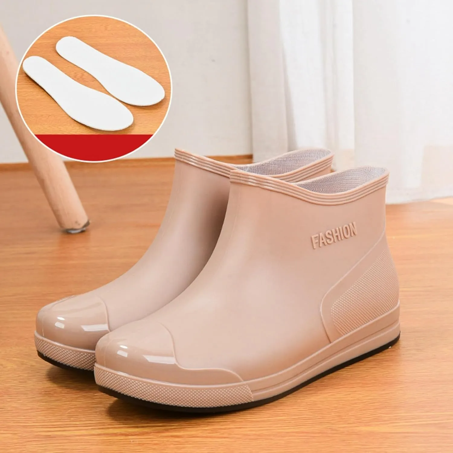 Women's Fashion Rain Boots Low Cut Short Tube Plastic Water Shoes with Non Slip Soles Warm Fleece Lined Removable Cotton Insole Rain Boots Shoe Covers for Men