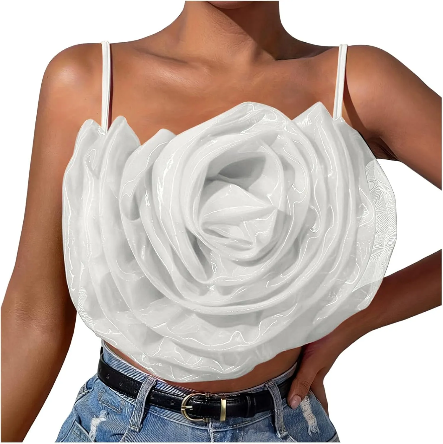 Women's Flower Front Crop Tube Top Sleeveless Strapless Solid Shirred Tops Mens Running