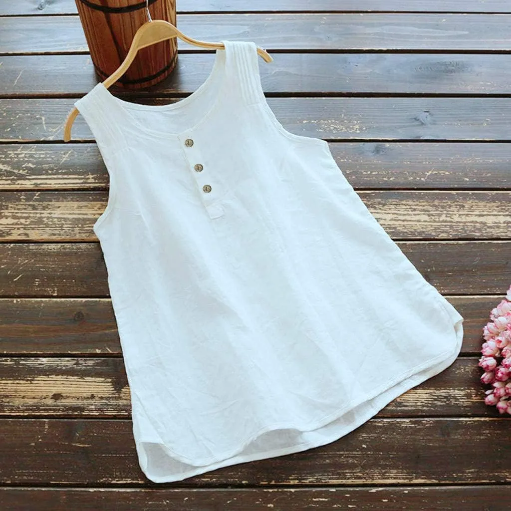 Womens Linen Tank Tops Summer 2025 Round Neck Sleeveless Shirts Strap Pullover Blouse Top Casual Cami