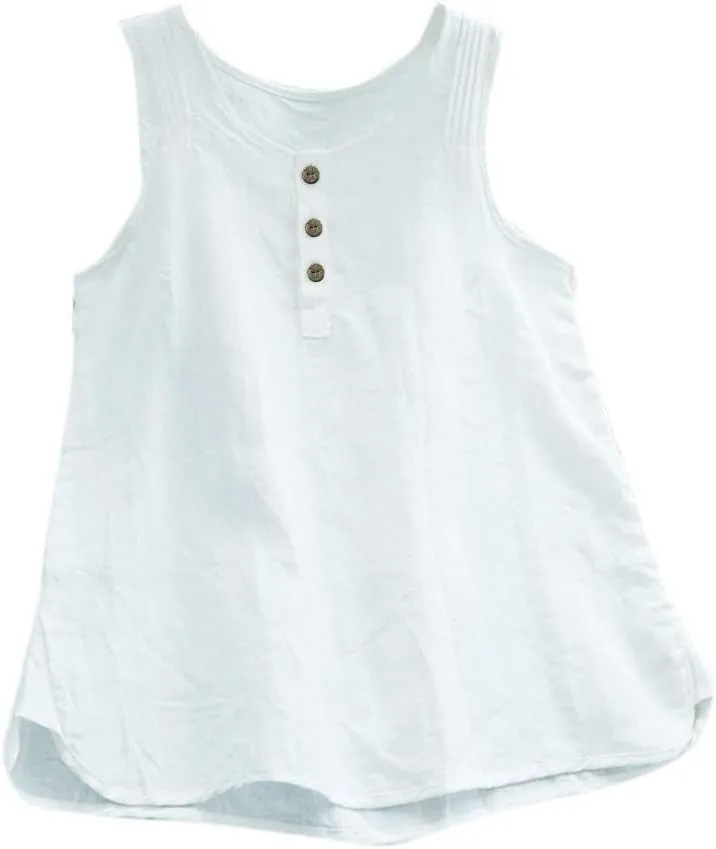 Womens Linen Tank Tops Summer 2025 Round Neck Sleeveless Shirts Strap Pullover Blouse Top Casual Cami