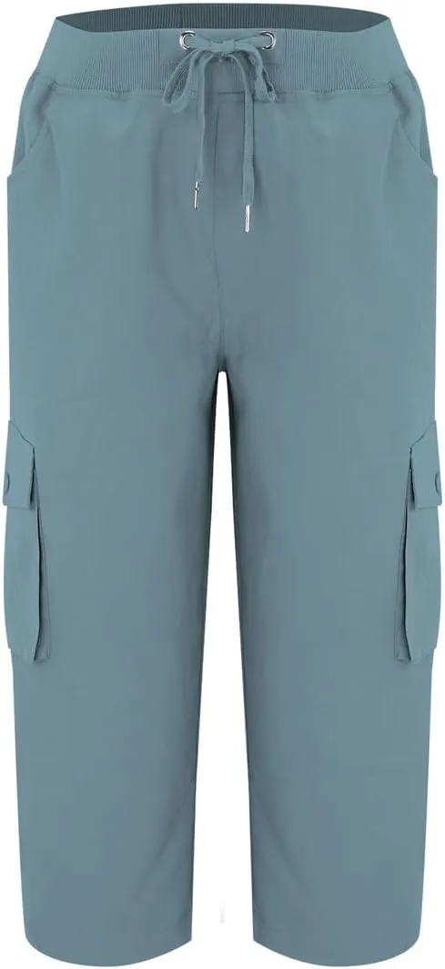 Women's Outdoor Lightweight Cargo Capris Pants, Lightweight Quick Dry Breathable Adjustable for Summer Travel Hem Hiking