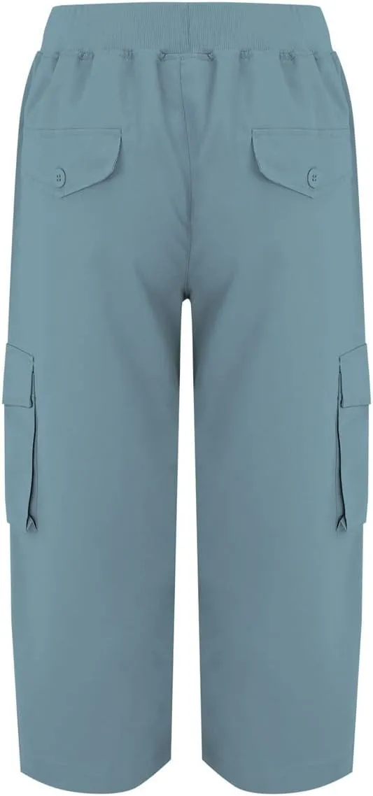 Women's Outdoor Lightweight Cargo Capris Pants, Lightweight Quick Dry Breathable Adjustable for Summer Travel Hem Hiking