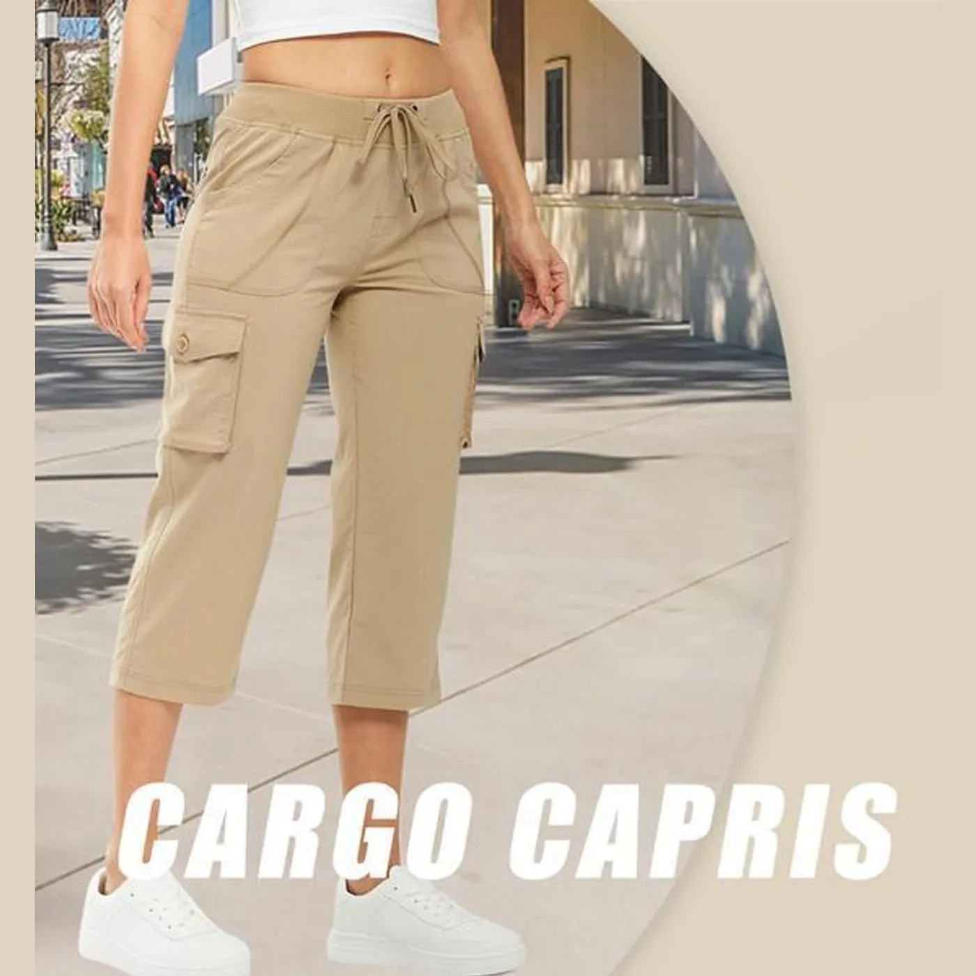 Women's Outdoor Lightweight Cargo Capris Pants, Lightweight Quick Dry Breathable Adjustable for Summer Travel Hem Hiking