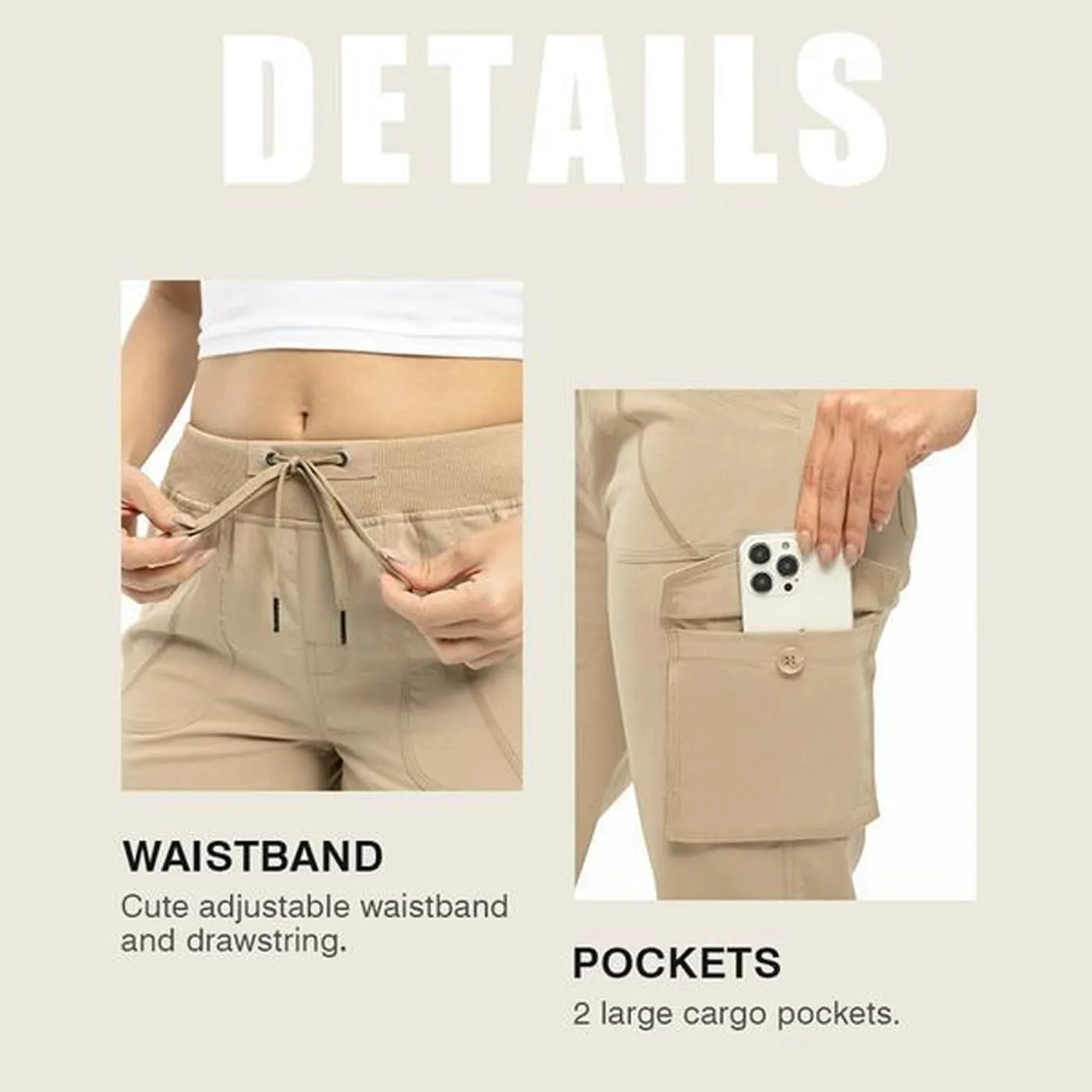 Women's Outdoor Lightweight Cargo Capris Pants, Lightweight Quick Dry Breathable Adjustable for Summer Travel Hem Hiking
