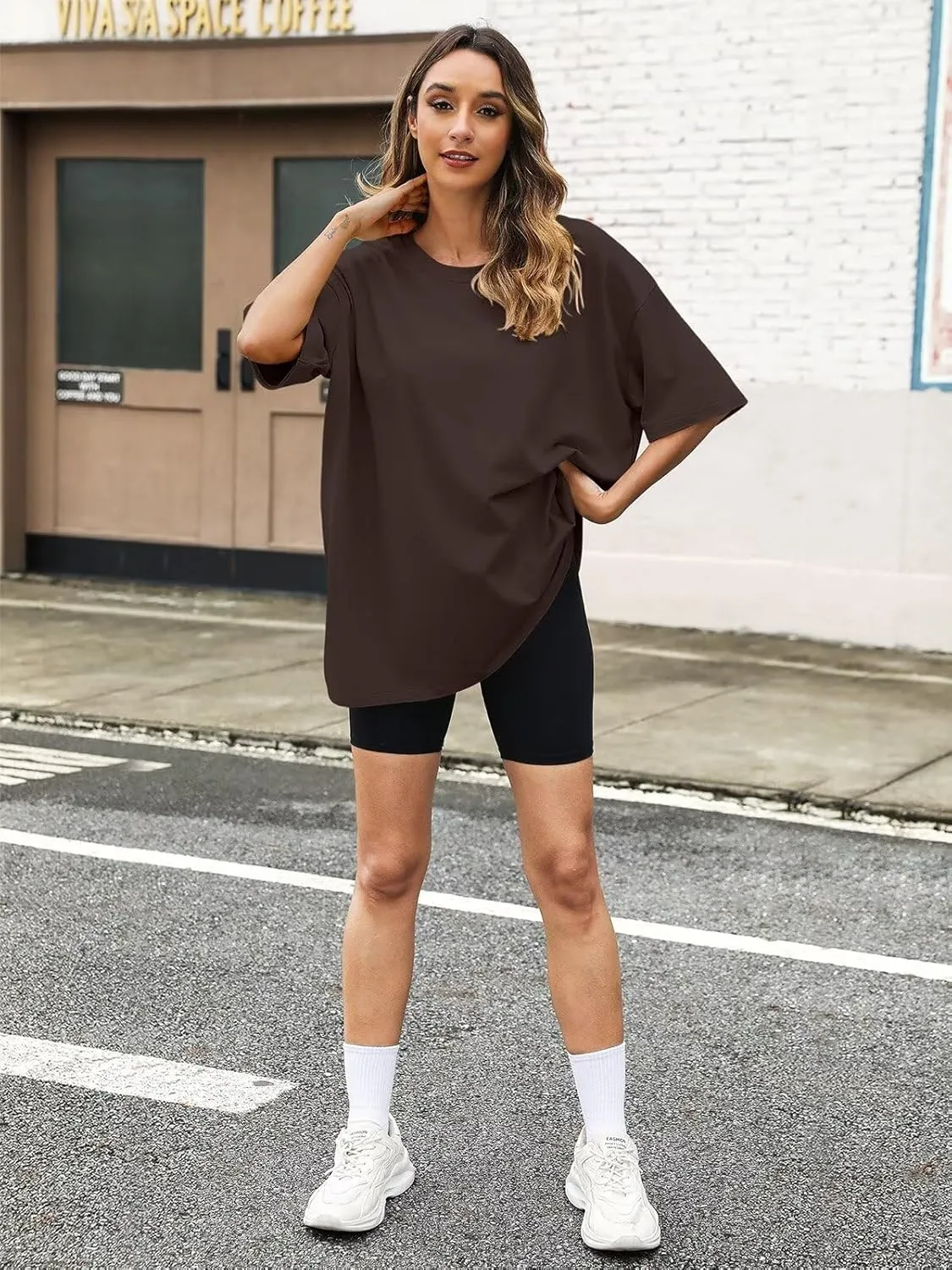 Womens Oversized T Shirts Cotton Loose Fit Short Sleeve Tee Crewneck Workout Summer Tops Fashion Clothes 2025