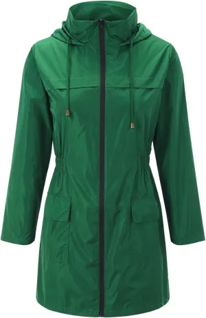 Womens Rain Coat Active Outdoor Rain Jacket Lightweight Zip Up Summer Fall Raincoat Windbreaker with Hood Trench Coat