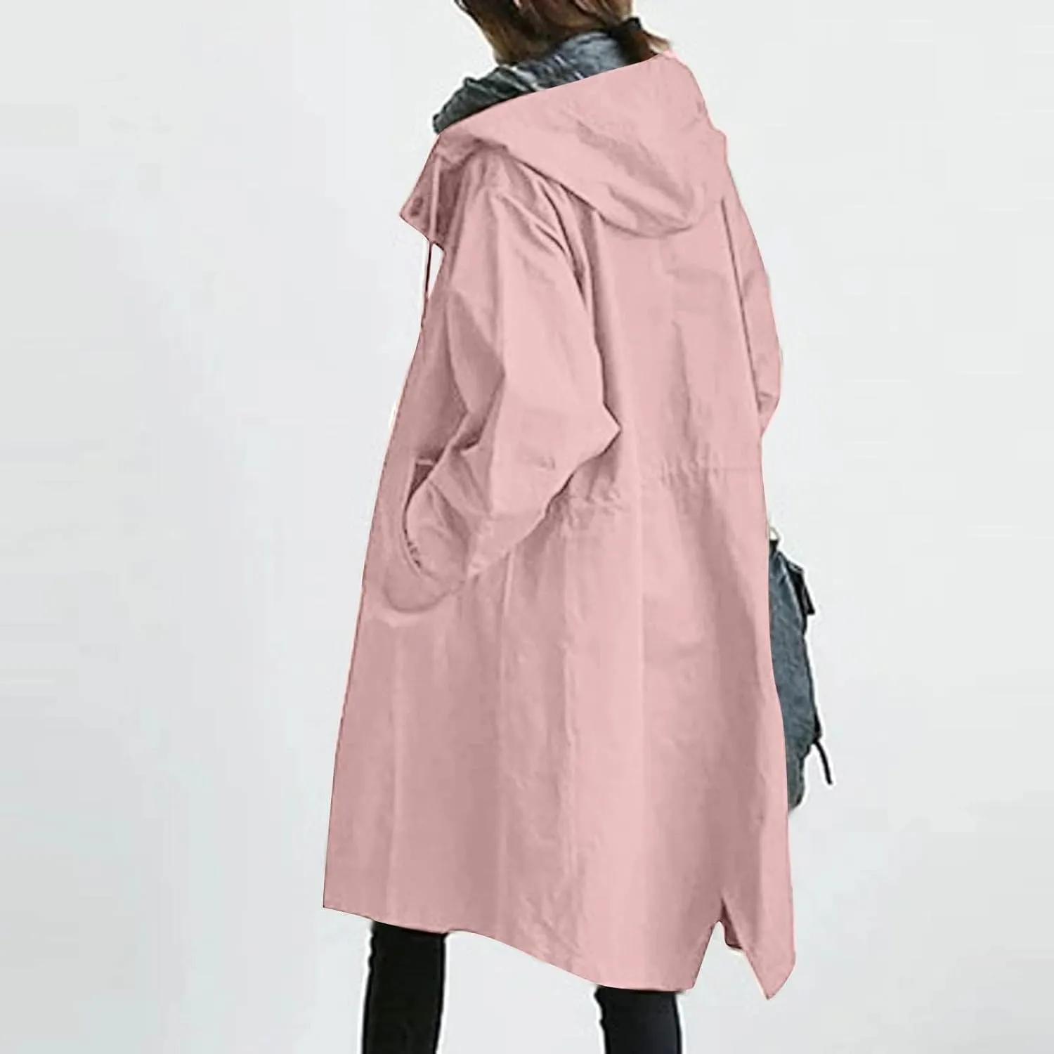 Women's Rain Jacket Button Waterproof Windbreaker Outdoor Trench Coat, S-5XL