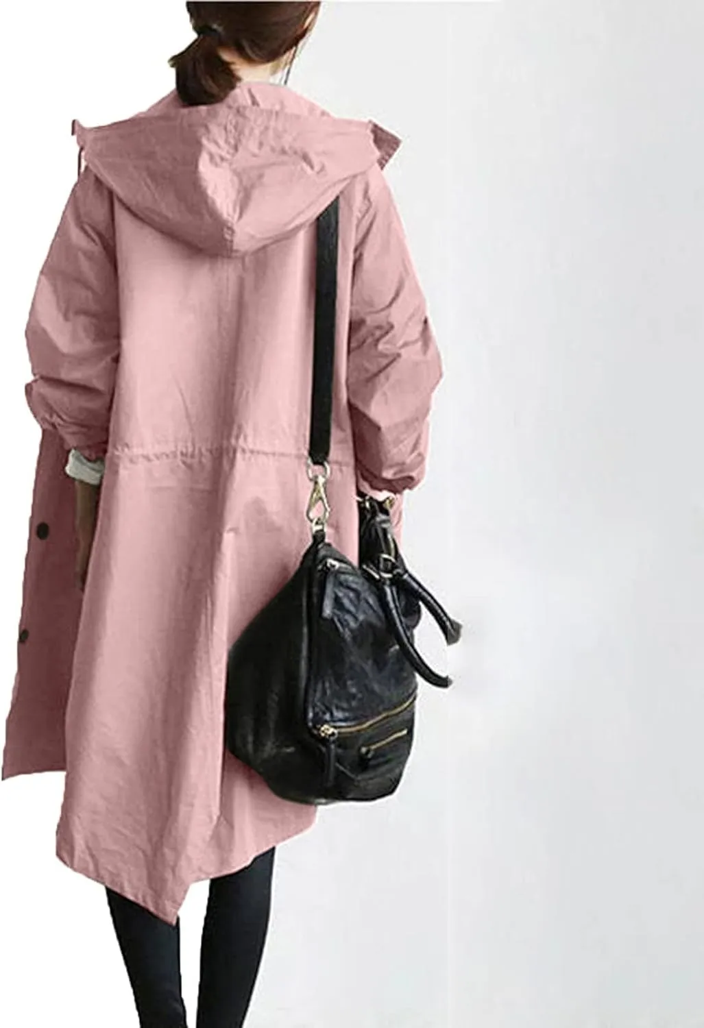 Women's Rain Jacket Button Waterproof Windbreaker Outdoor Trench Coat, S-5XL