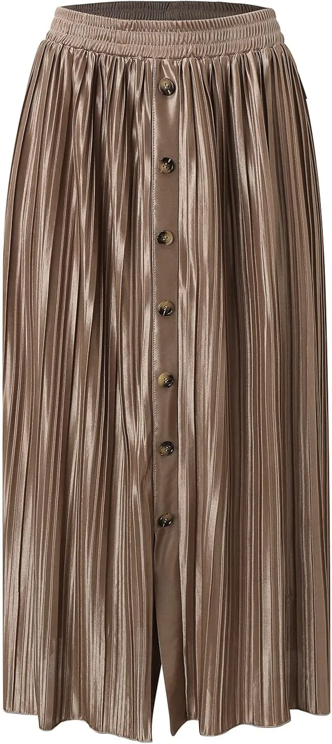 Womens Retro Skirt Women's Elastic Waist Skirts Party Shiny Accordion Pleated Midi Skirt Denim Skirts for Women