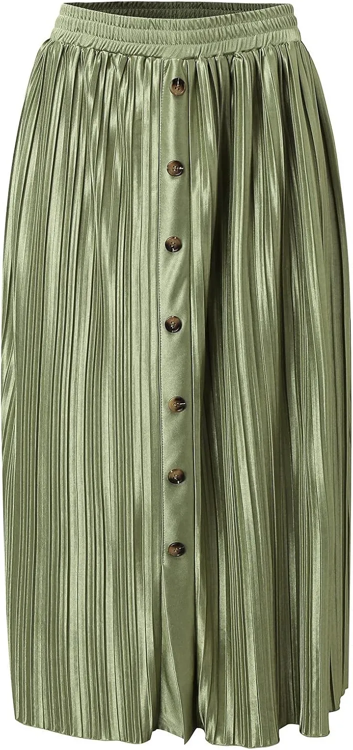 Womens Retro Skirt Women's Elastic Waist Skirts Party Shiny Accordion Pleated Midi Skirt Denim Skirts for Women