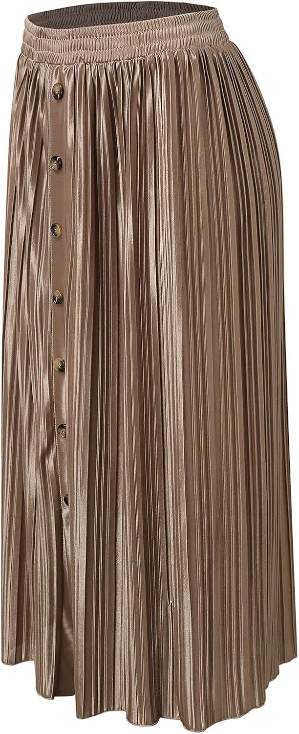 Womens Retro Skirt Women's Elastic Waist Skirts Party Shiny Accordion Pleated Midi Skirt Denim Skirts for Women
