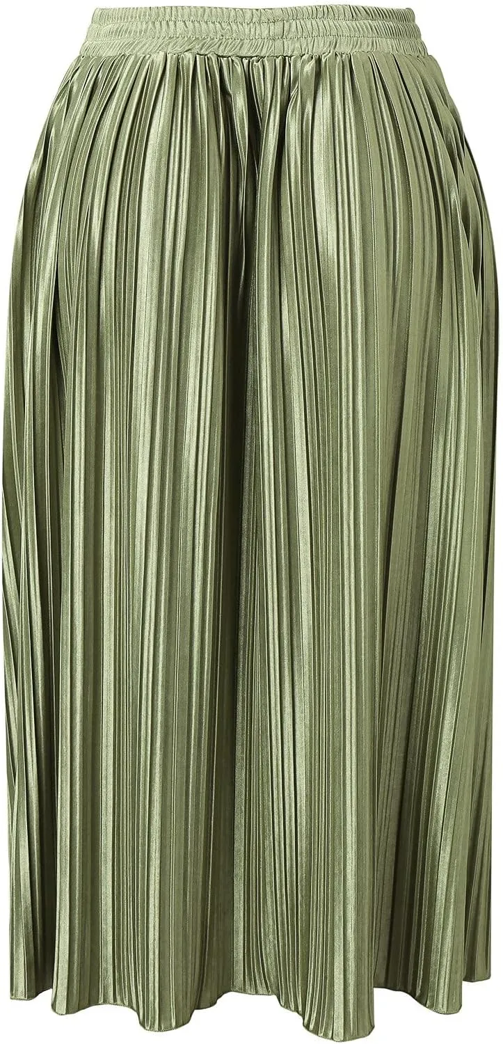 Womens Retro Skirt Women's Elastic Waist Skirts Party Shiny Accordion Pleated Midi Skirt Denim Skirts for Women