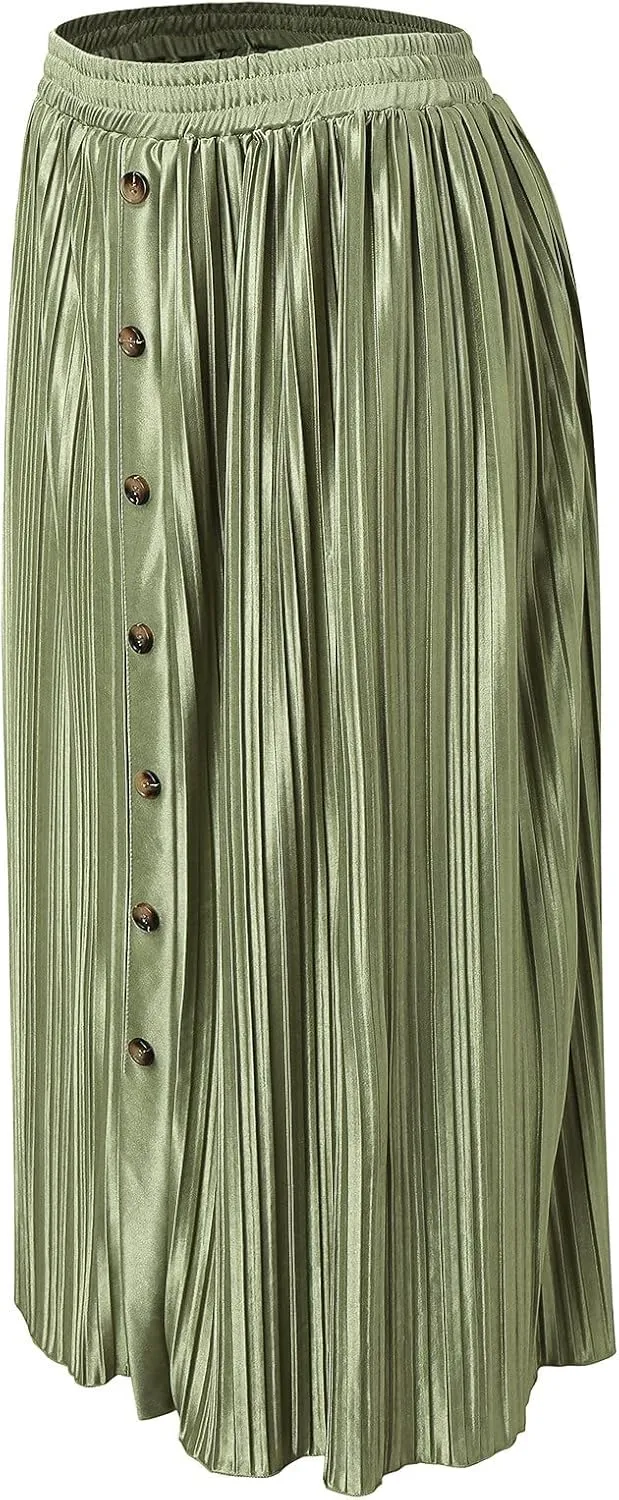 Womens Retro Skirt Women's Elastic Waist Skirts Party Shiny Accordion Pleated Midi Skirt Denim Skirts for Women