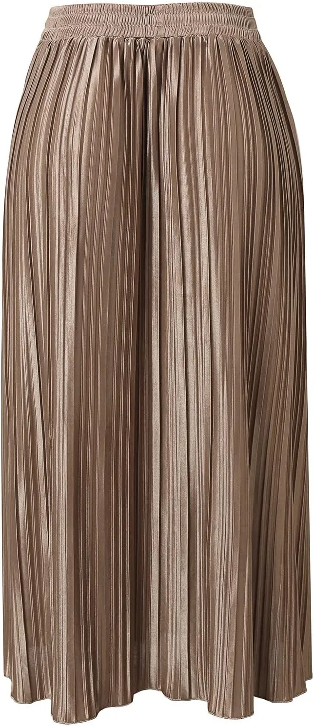 Womens Retro Skirt Women's Elastic Waist Skirts Party Shiny Accordion Pleated Midi Skirt Denim Skirts for Women