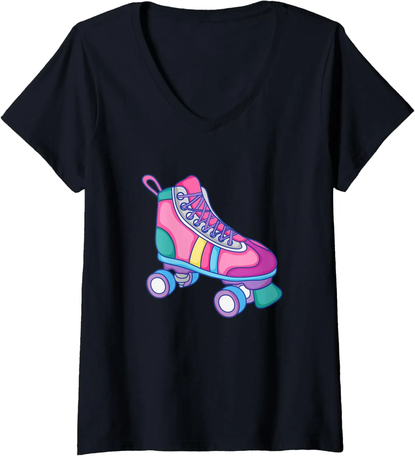 Womens Roller Skate Shoes 80s Vintage Skating Figure Skaters V-Neck T-Shirt