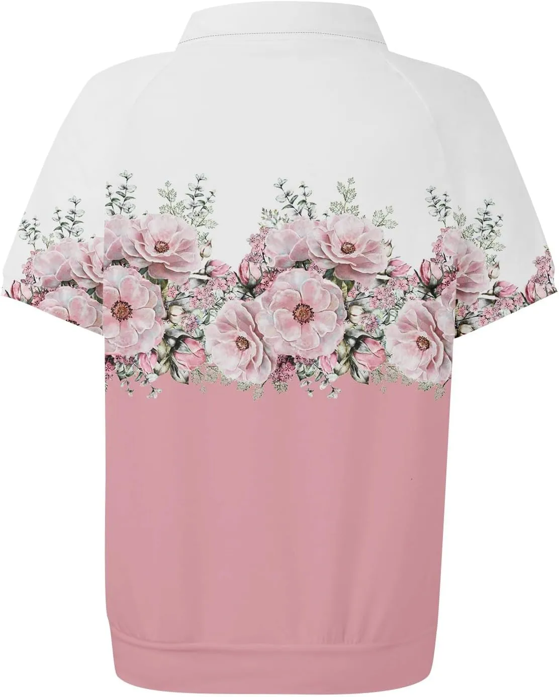 Womens Short Sleeve Tops Spring Button Down Polo Neck Shirts Lightweight Blouses Floral Print Outfits