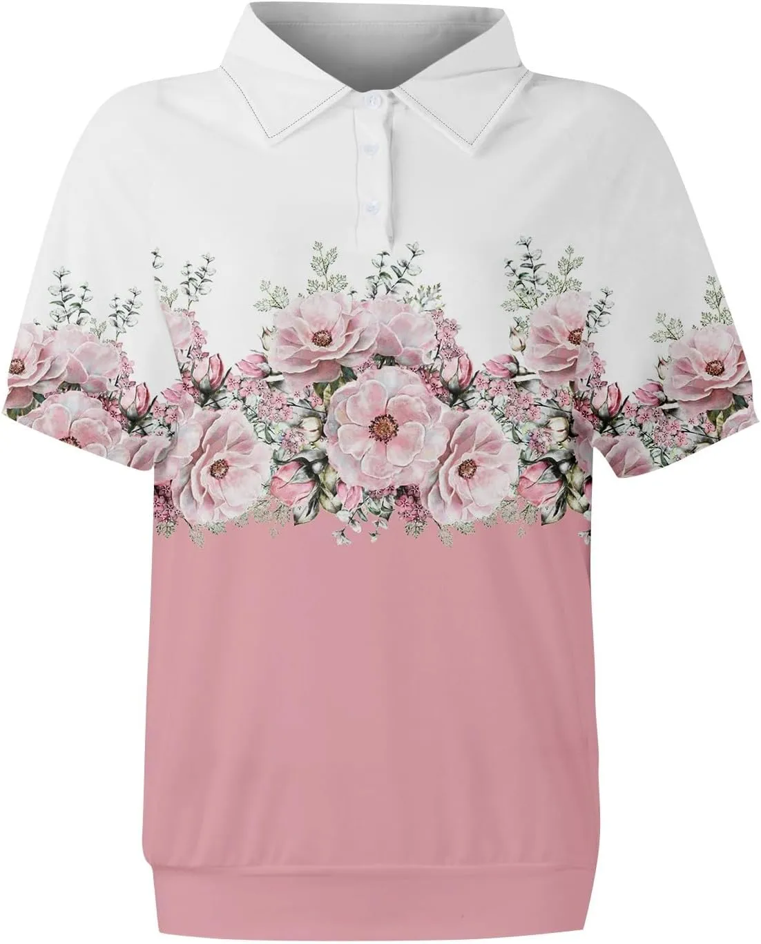 Womens Short Sleeve Tops Spring Button Down Polo Neck Shirts Lightweight Blouses Floral Print Outfits