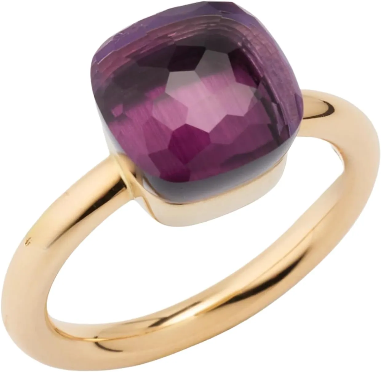 Women's Silver Stacking Ring, Cushion Cut Purple Amethyst/Nudo 14K Rose Gold Plated Classic Gemstone Ring