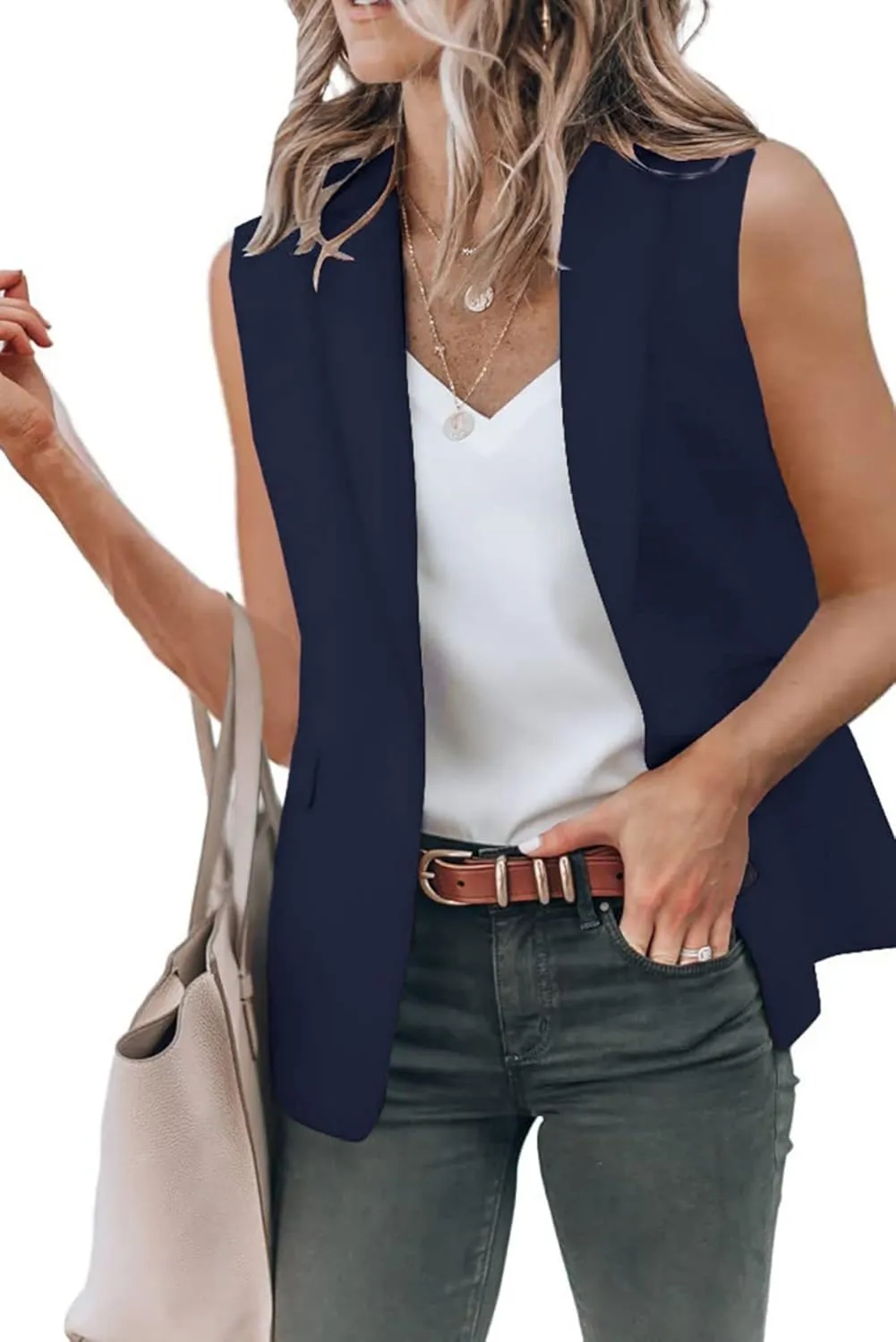 Womens Sleeveless Blazer Vest Casual V Neck Open Front Vest Lightweight Work Office Jackets Summer 2025 Fashion