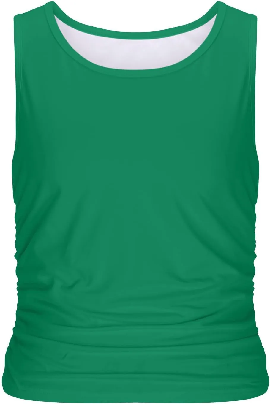 Womens Slim-Fit Tank Tops Summer Sleeveless Crew Neck Vest Shirts Side Ruched Basic Solid Color Athletic T-Shirt