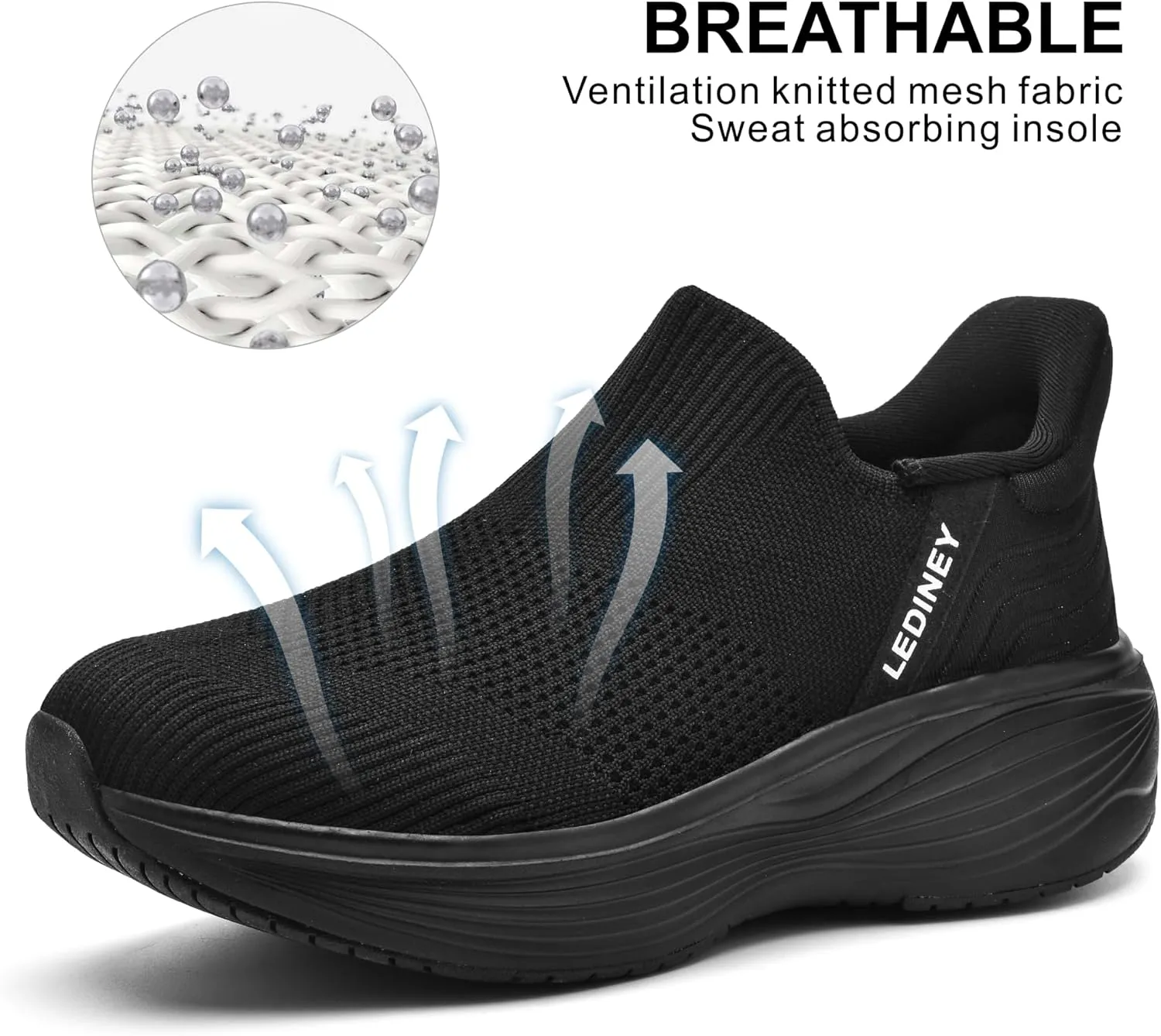 Women's Slip On Walking SneakerLightweight Breathable Tennis ShoesKnit Mesh Platform Zapatos para Mujer