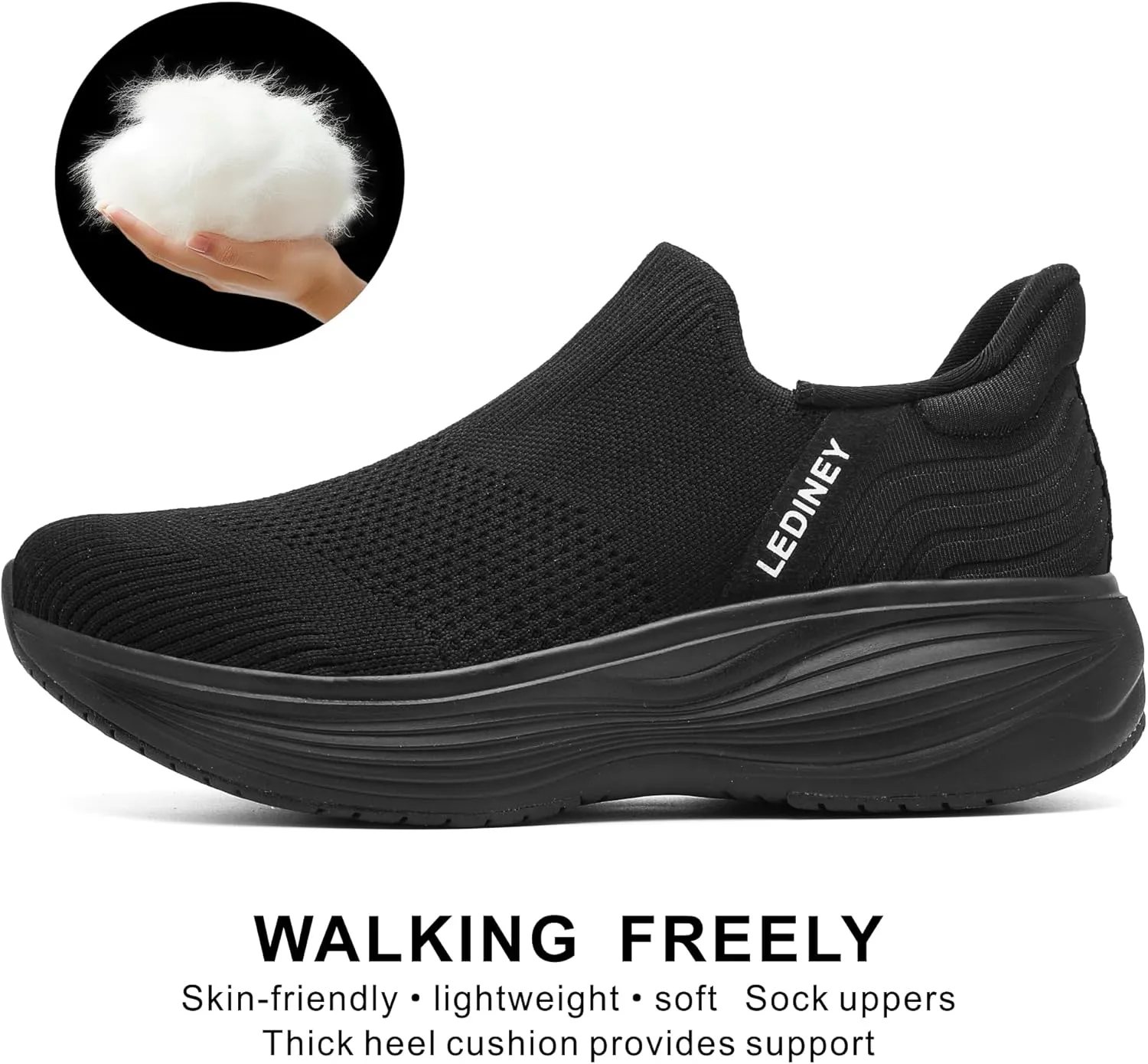 Women's Slip On Walking SneakerLightweight Breathable Tennis ShoesKnit Mesh Platform Zapatos para Mujer