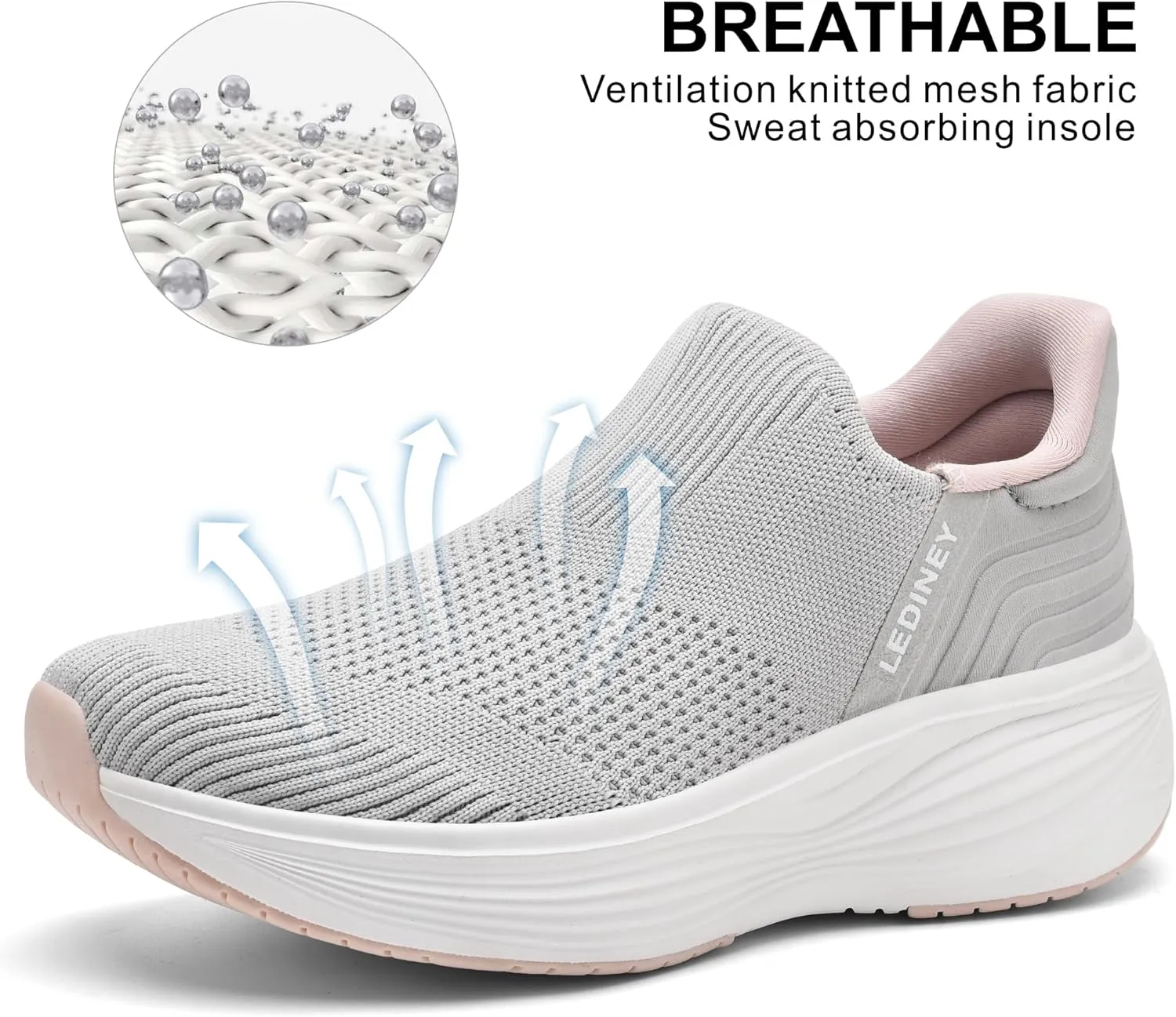Women's Slip On Walking SneakerLightweight Breathable Tennis ShoesKnit Mesh Platform Zapatos para Mujer