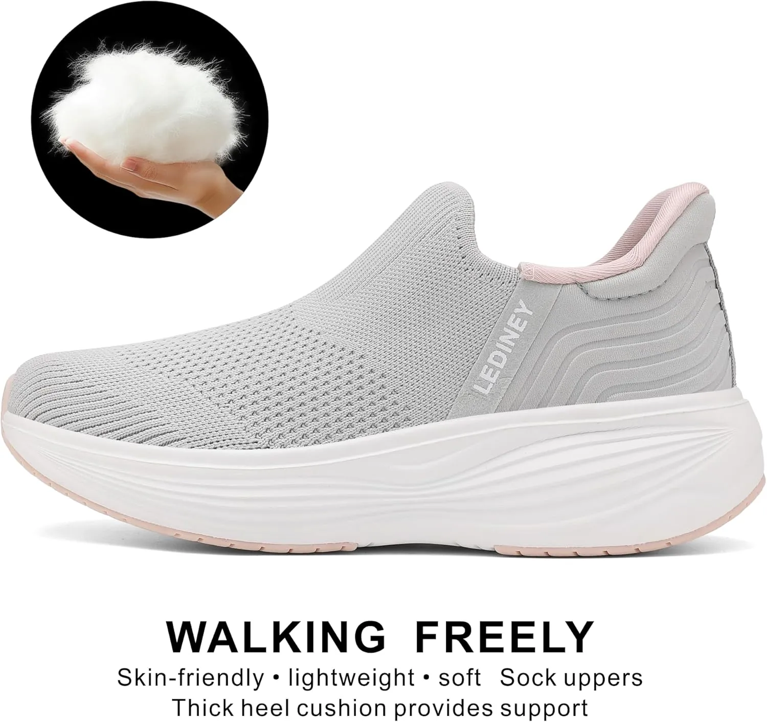 Women's Slip On Walking SneakerLightweight Breathable Tennis ShoesKnit Mesh Platform Zapatos para Mujer