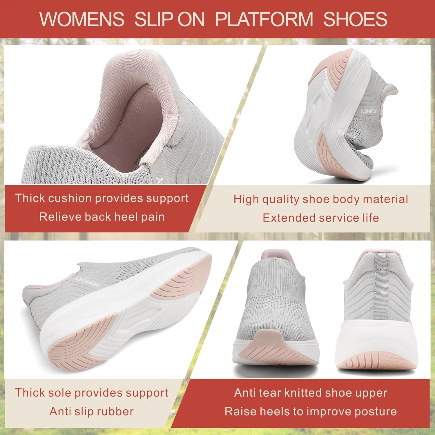 Women's Slip On Walking SneakerLightweight Breathable Tennis ShoesKnit Mesh Platform Zapatos para Mujer