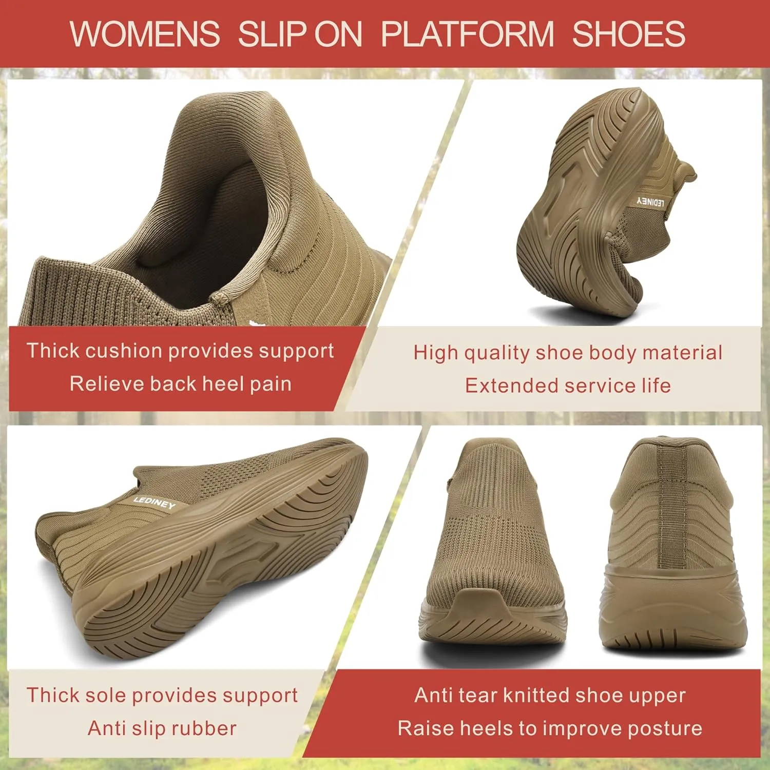 Women's Slip On Walking SneakerLightweight Breathable Tennis ShoesKnit Mesh Platform Zapatos para Mujer