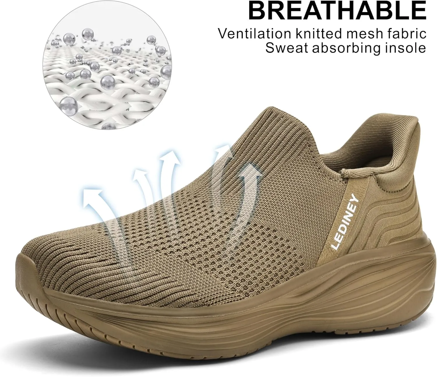 Women's Slip On Walking SneakerLightweight Breathable Tennis ShoesKnit Mesh Platform Zapatos para Mujer