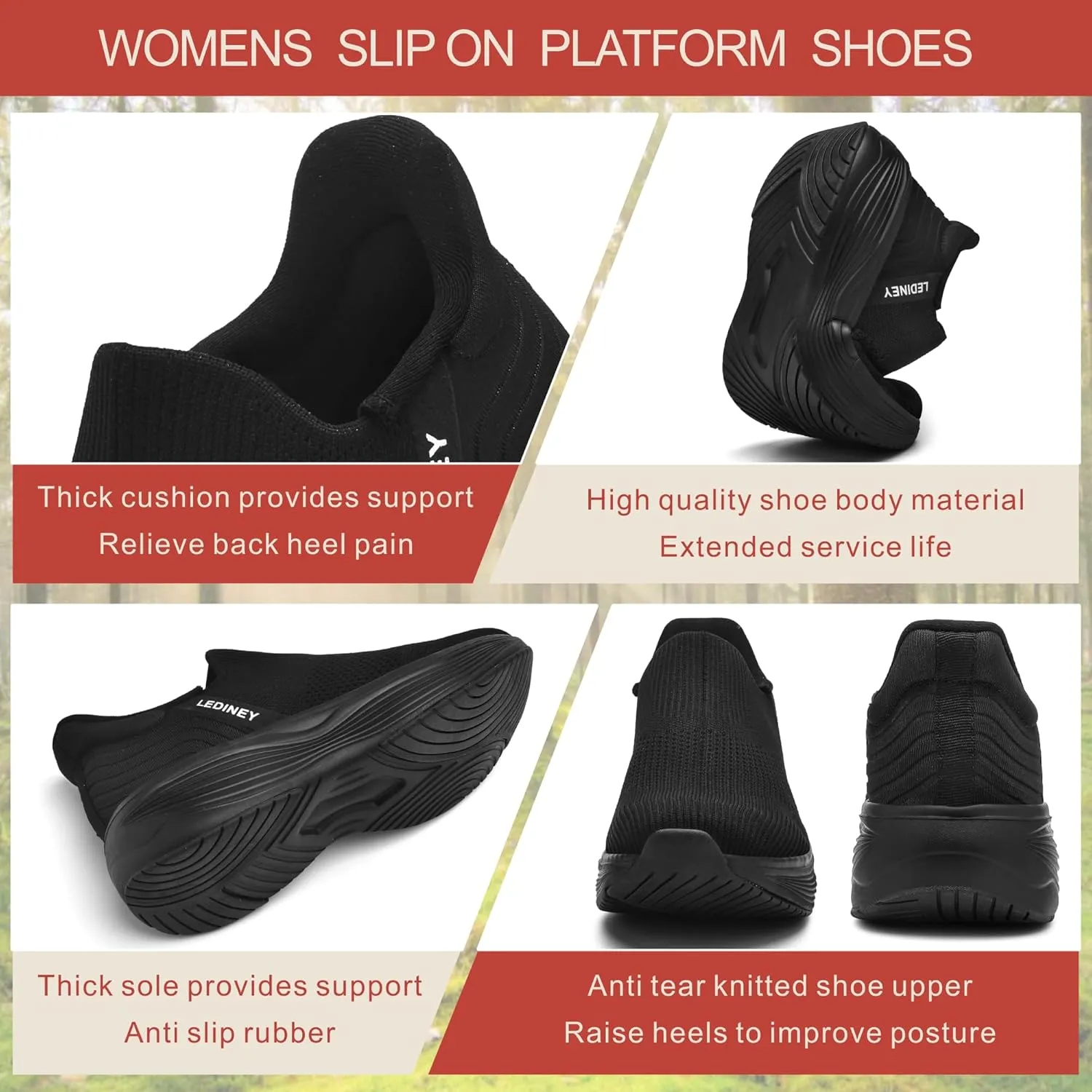 Women's Slip On Walking SneakerLightweight Breathable Tennis ShoesKnit Mesh Platform Zapatos para Mujer
