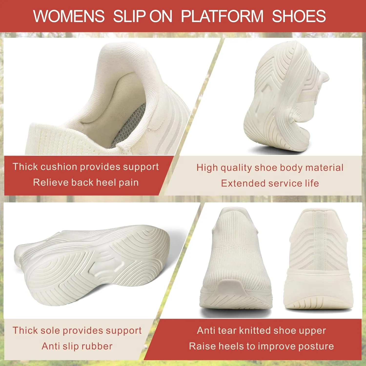 Women's Slip On Walking SneakerLightweight Breathable Tennis ShoesKnit Mesh Platform Zapatos para Mujer